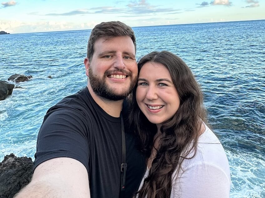 Elaina and Zac by the ocean in the Azores