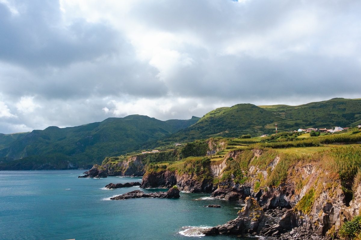 View overlooking the Azorean cliffside with the ocean