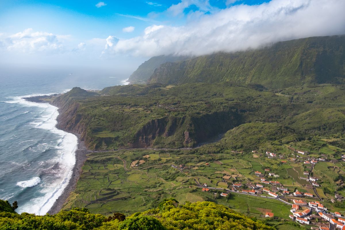 A view from Miradouro do Portal looking down at the village of Fajãzinha in Flores