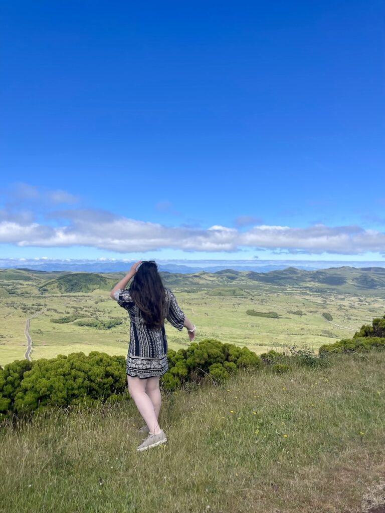 Elaina looking out at the view from Pico da Urze in Pico, Azores