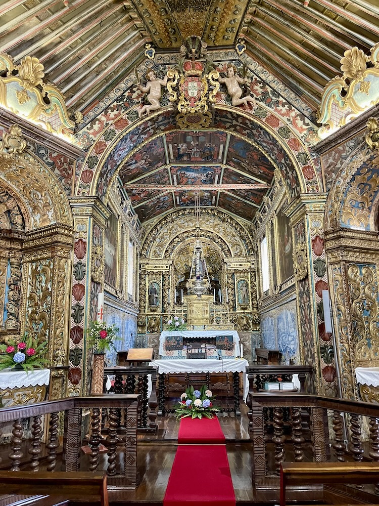 The altar of Santa Barbara Church ordained in gold in Manadas, São Jorge Azores